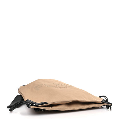 Fendi Canvas Vitello King Logo Embroidered Drawstring Backpack Sand Black 4 of 9