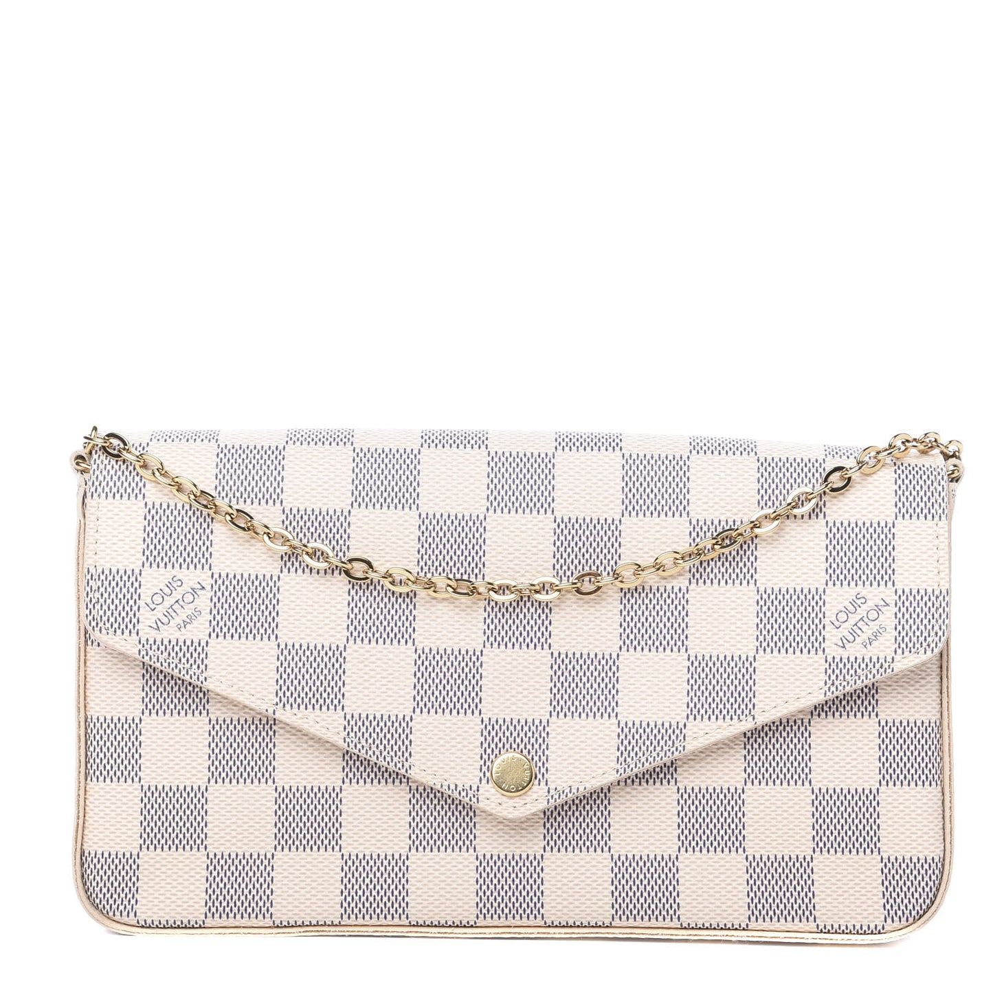 Damier Azur Pochette Felicie Chain Wallet Rose Ballerine