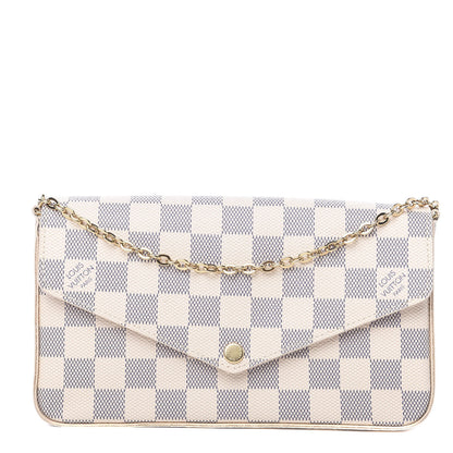 Louis Vuitton Damier Azur Pochette Felicie Chain Wallet Rose Ballerine 1 of 10