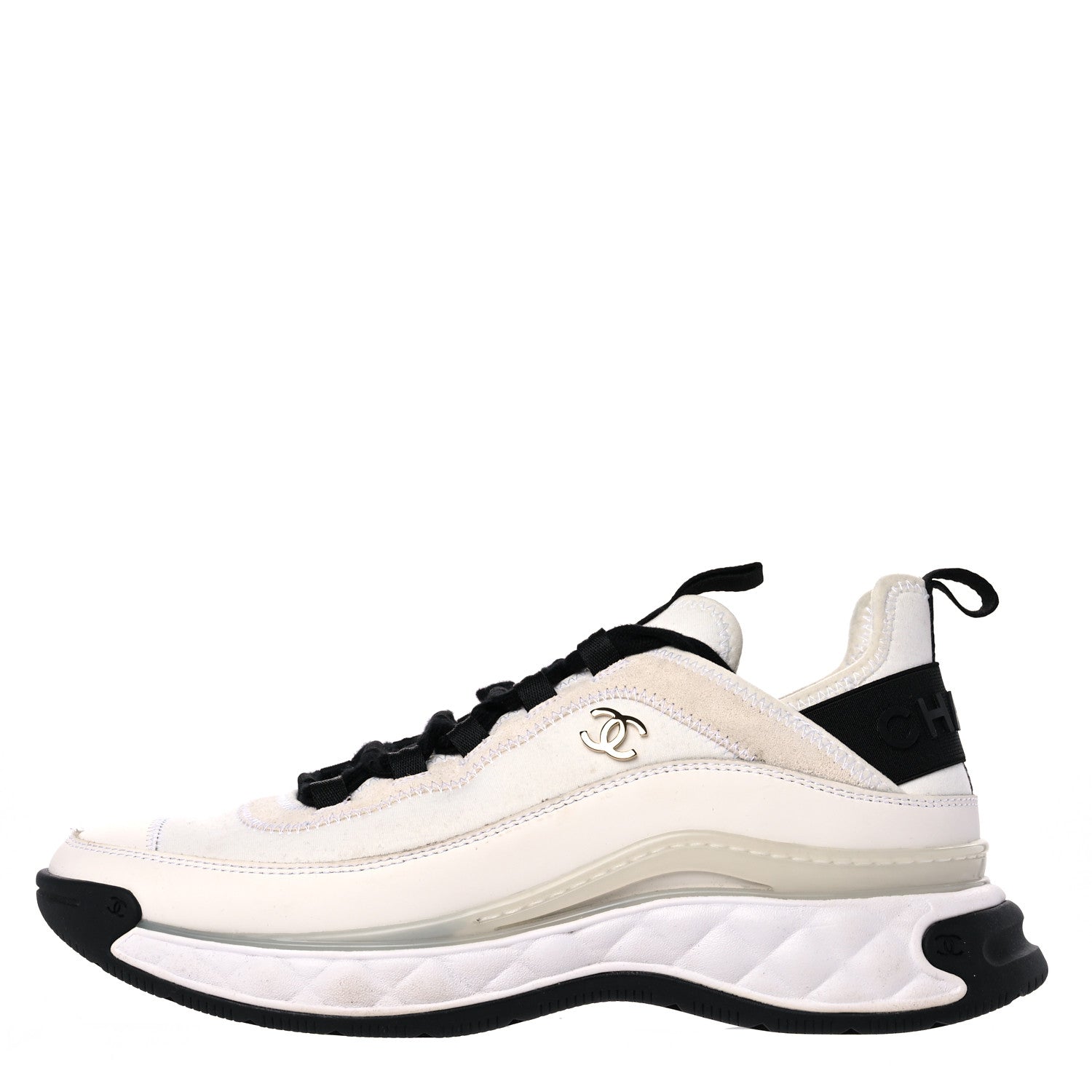 Chanel Velvet Calfskin Mixed Fibers CC Sneakers 39.5 Ivory Black 1 of 14