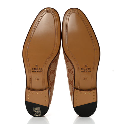 Gucci Canvas GG Monogram Horsebit Mens Jordaan Loafers 6.5 Beige Ruggine Light Brown 5 of 9