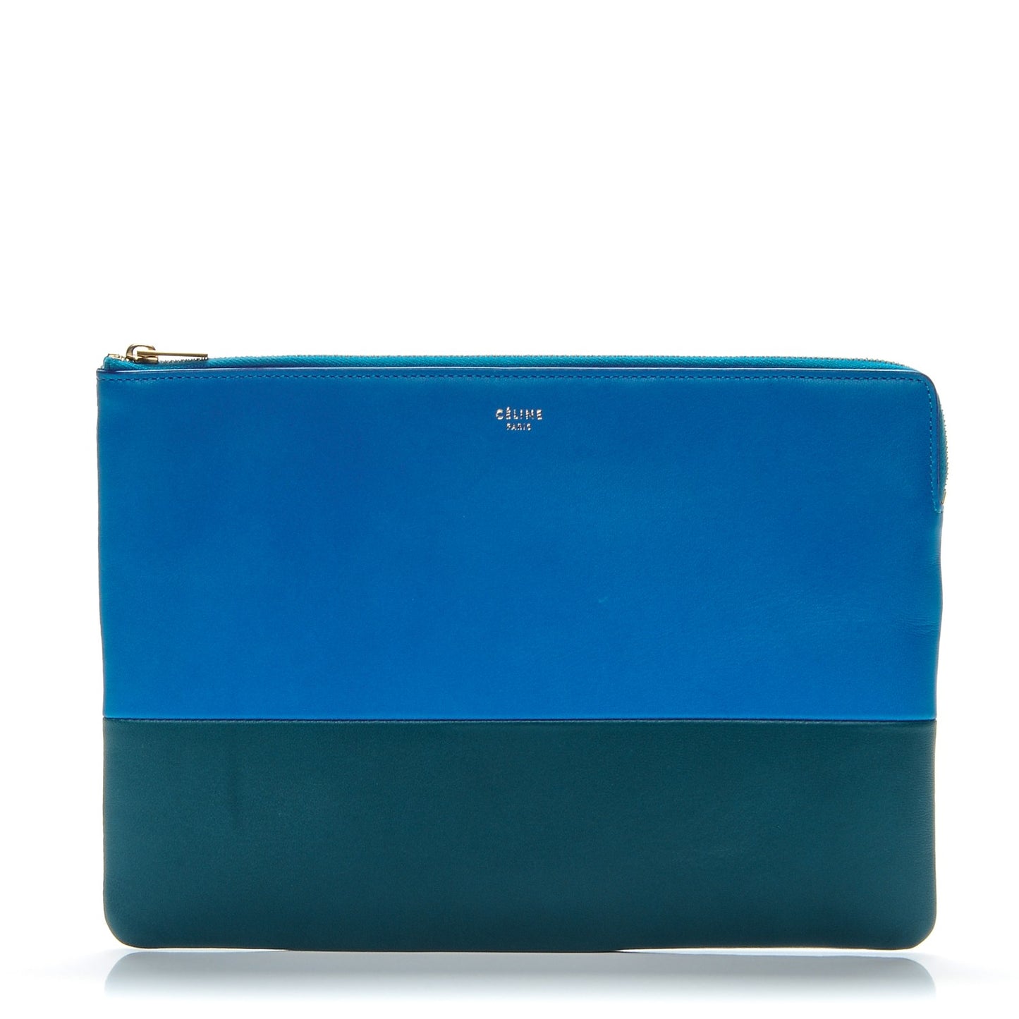 Lambskin Bi-Color Solo Clutch Pouch Bright Blue Peacock
