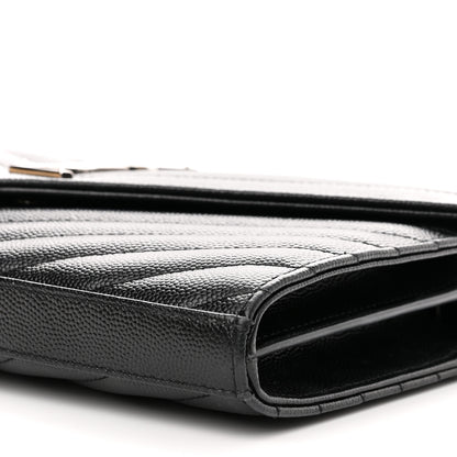 Saint Laurent Grain De Poudre Matelasse Chevron Monogram Chain Wallet Black 9 of 13