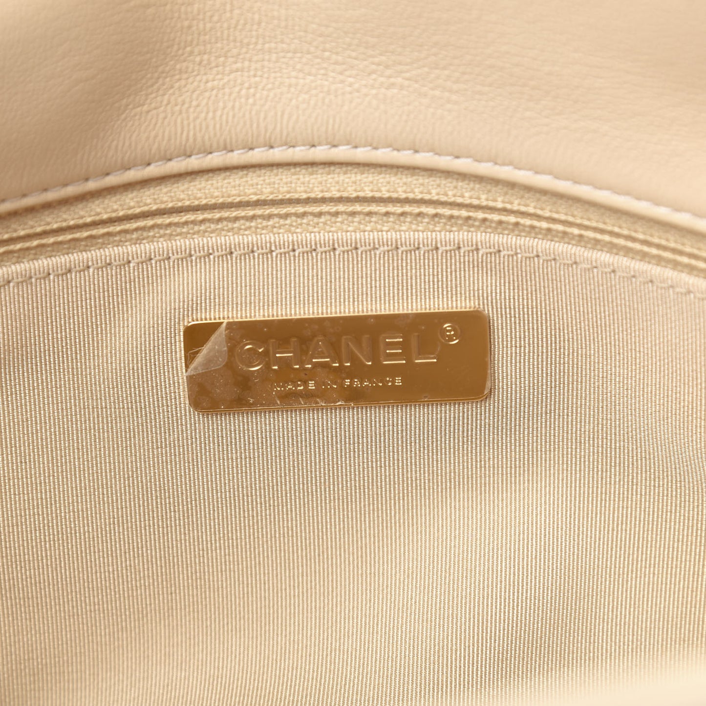 Goatskin Quilted Large Chanel 19 Flap Beige
