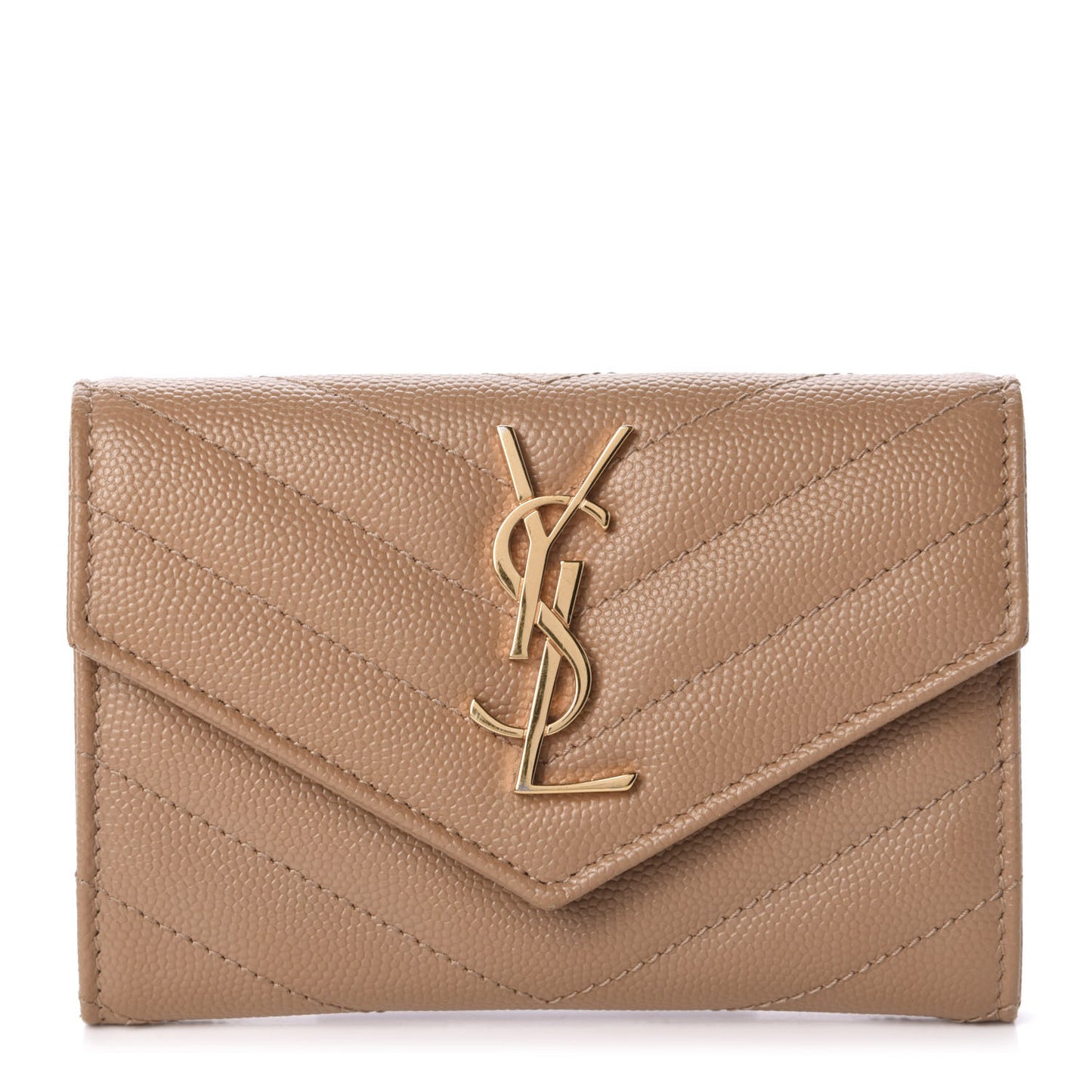 Grain De Poudre Matelasse Chevron Small Monogram Envelope Wallet Light Taupe