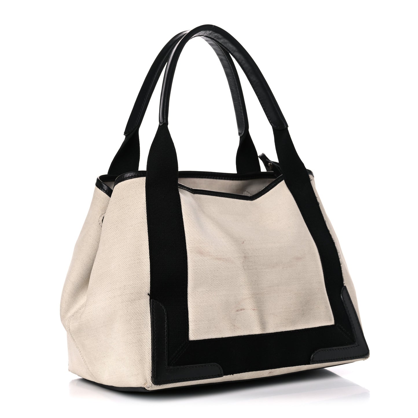 Cotton Canvas Satin Calfskin S Navy Cabas Natural Black