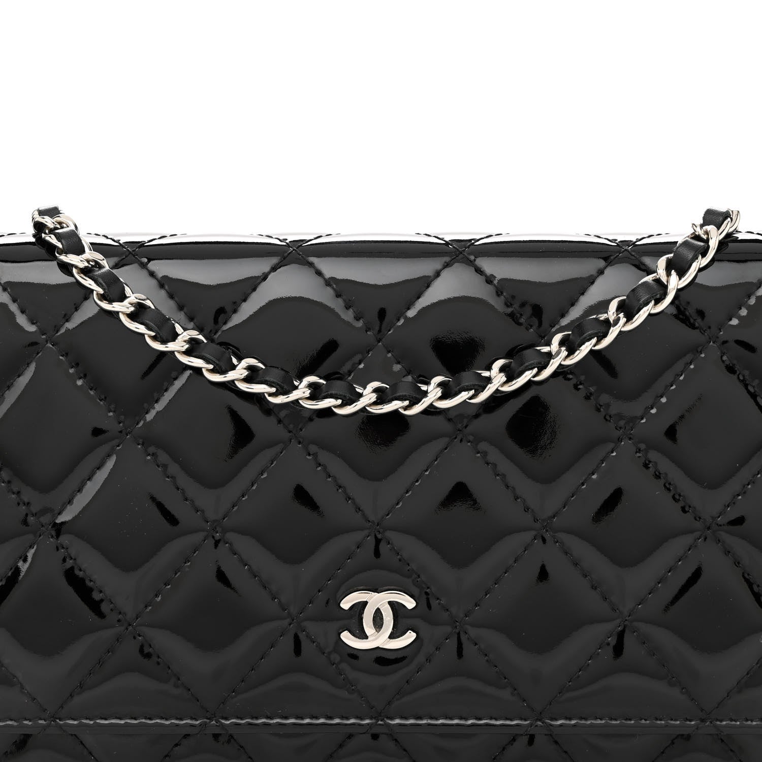 Chanel Patent Quilted Wallet On Chain WOC Black 9 of 12