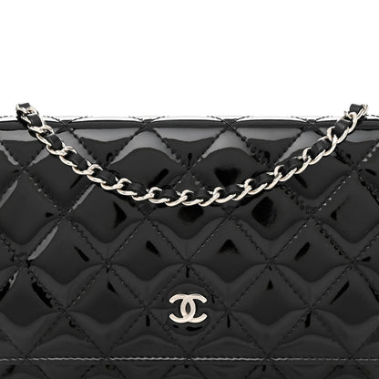 Chanel Patent Quilted Wallet On Chain WOC Black 9 of 12