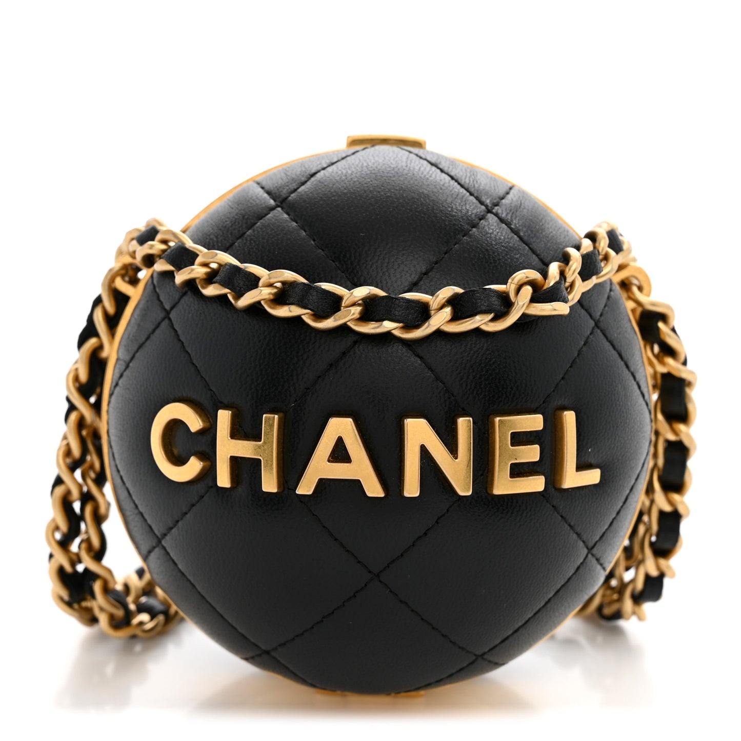 Lambskin Quilted Sphere Minaudiere Chain Clutch Black