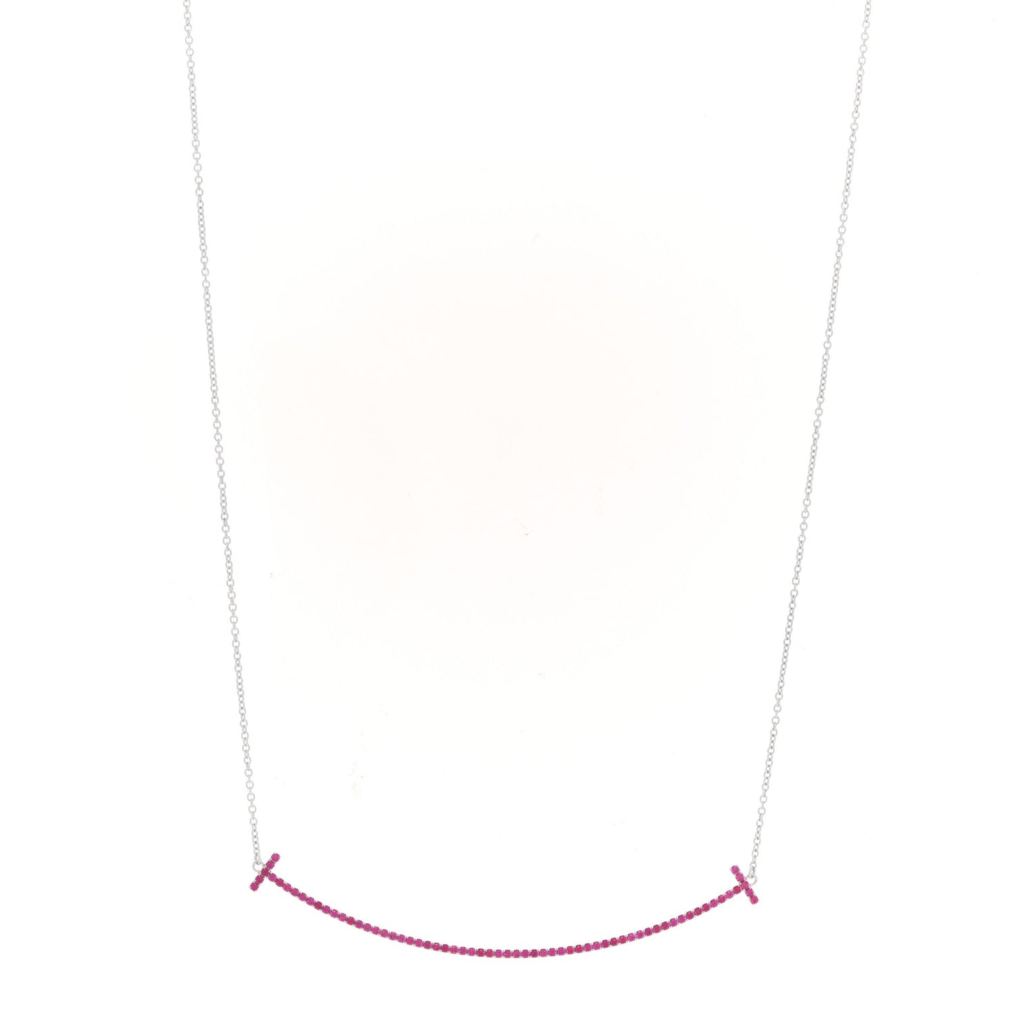 18K White Gold Ruby Large T Smile Pendant Necklace