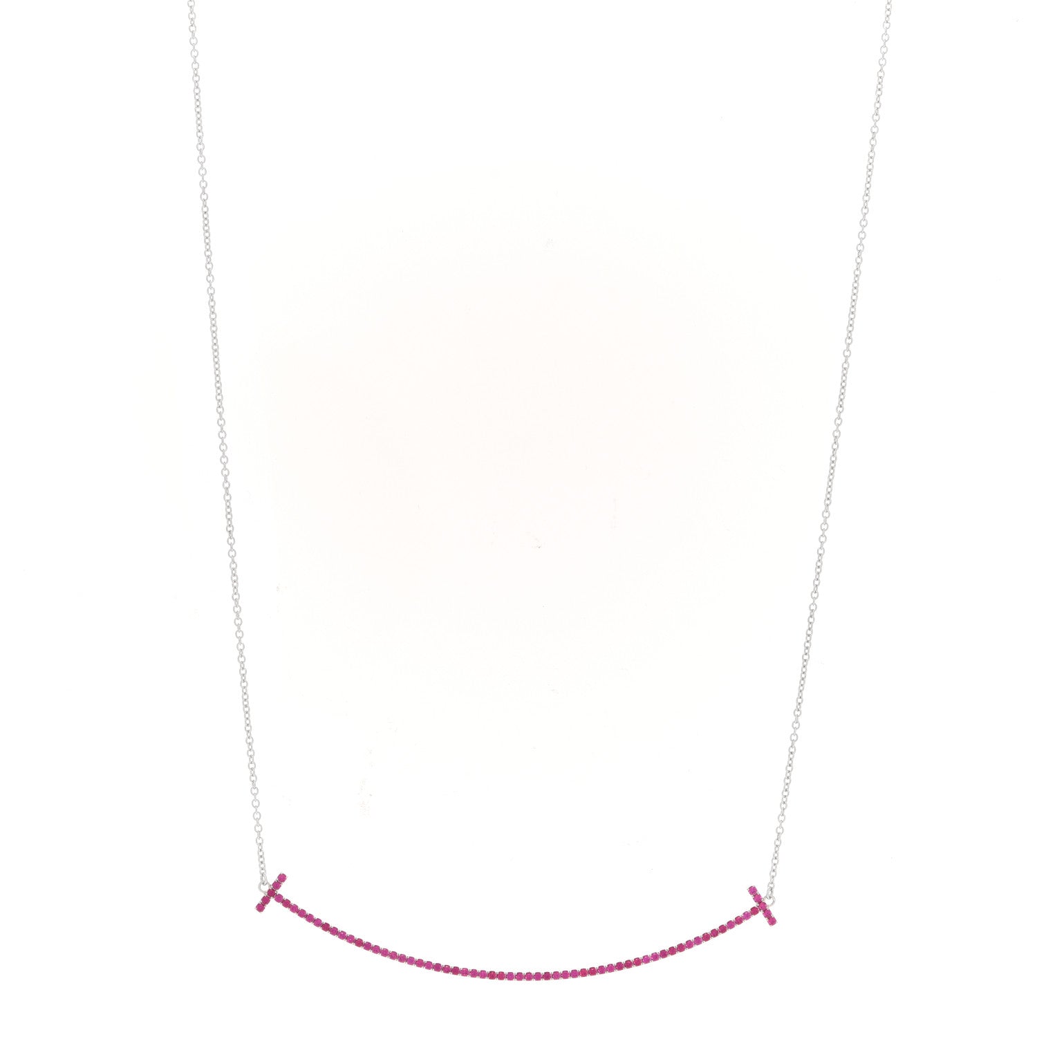 Tiffany 18K White Gold Ruby Large T Smile Pendant Necklace 1 of 6