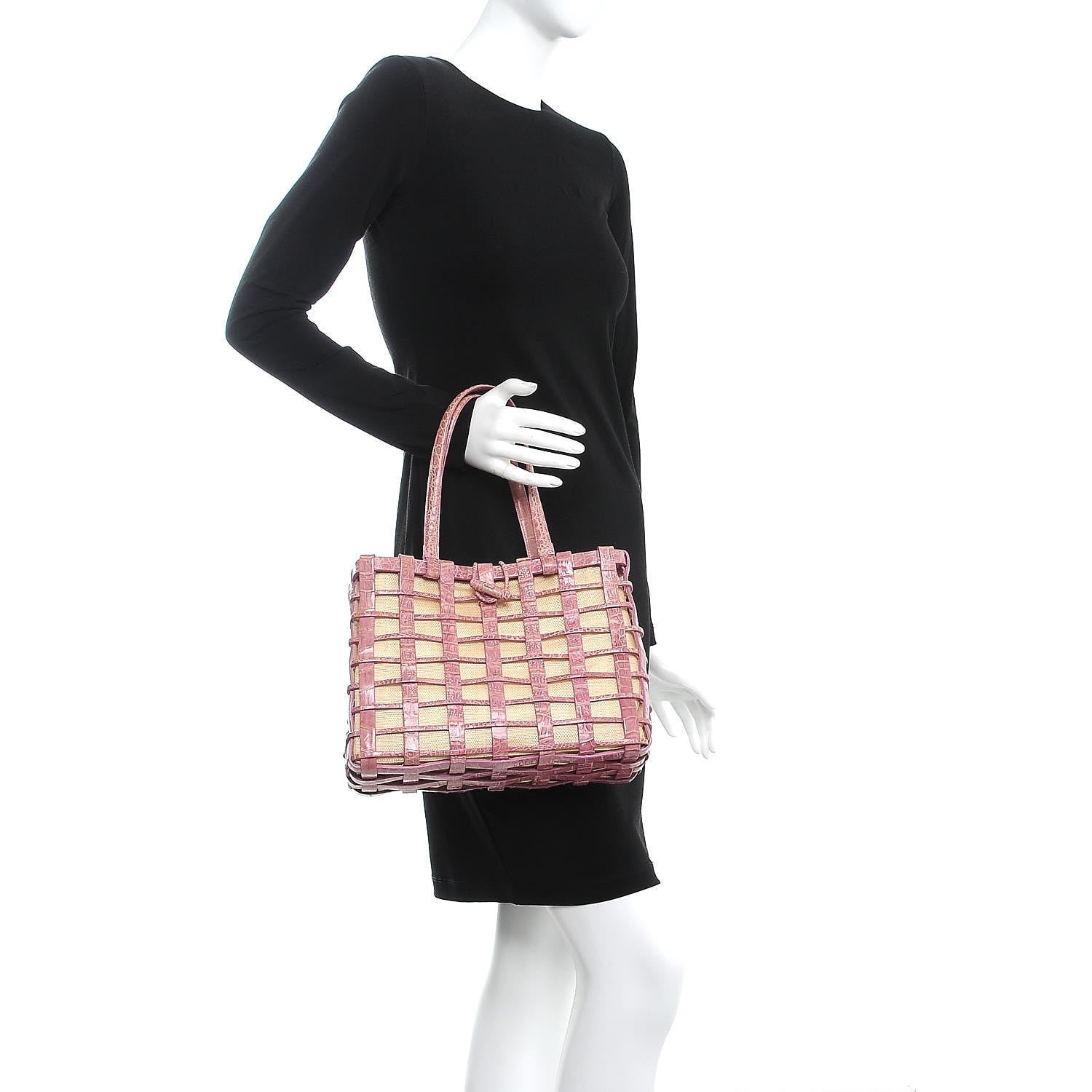 Nancy Gonzalez Crocodile Woven Tote Pink 2 of 9