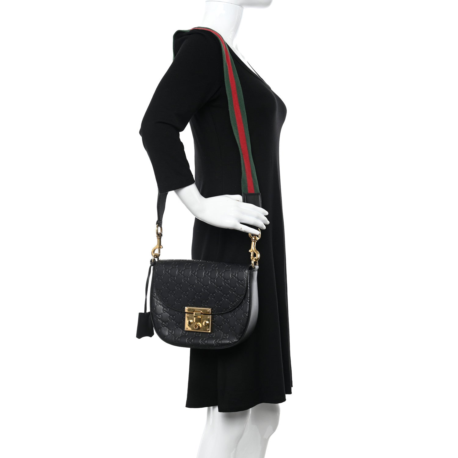 Gucci Guccissima Web Medium Padlock Messenger Shoulder Bag Black 2 of 10