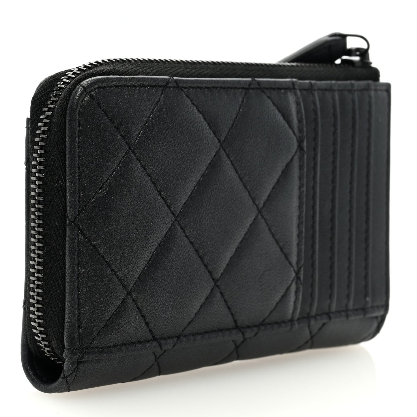 Lambskin Quilted Zip Card Holder So Black