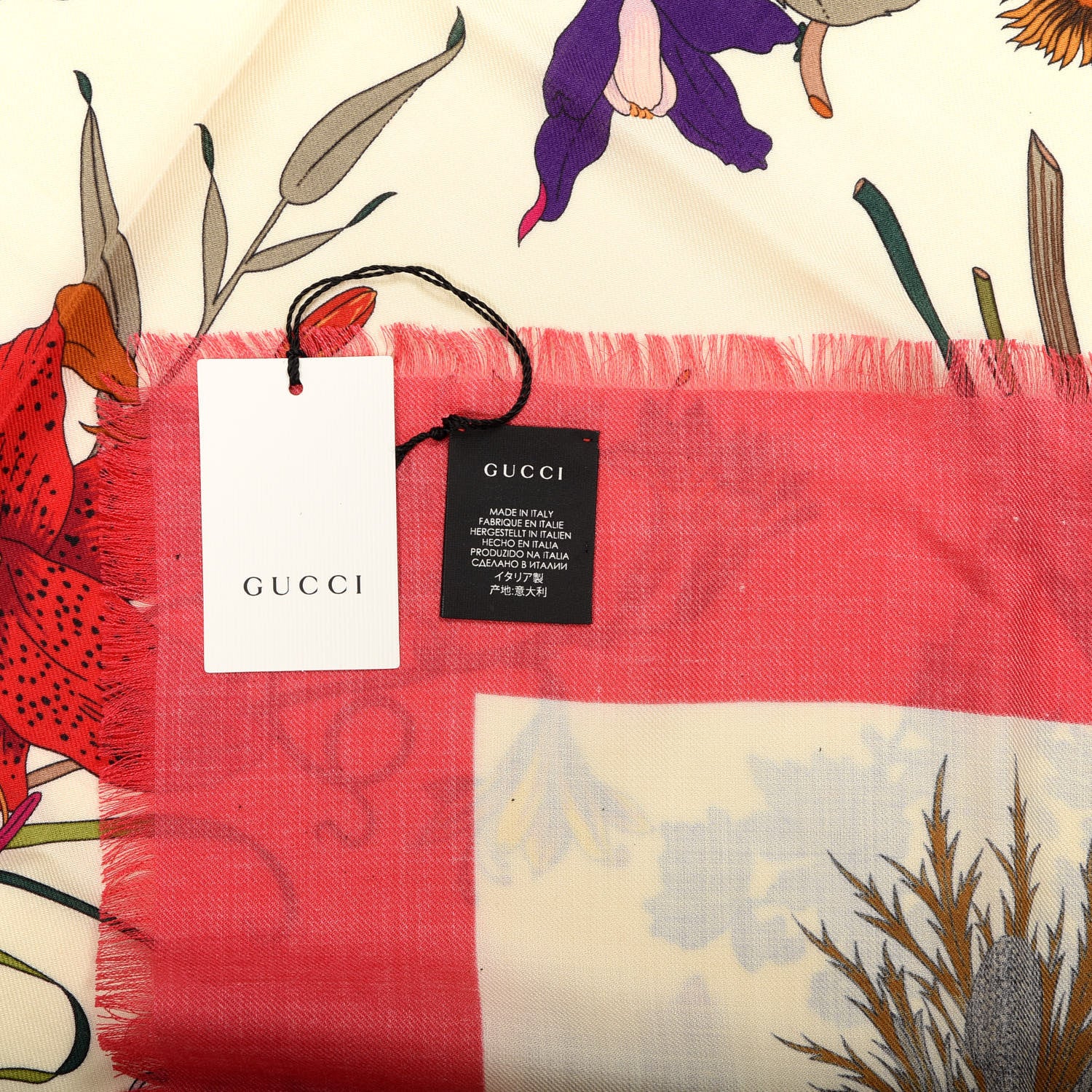 Gucci Silk Flora Gothic Square Scarf Ivory Red 2 of 3