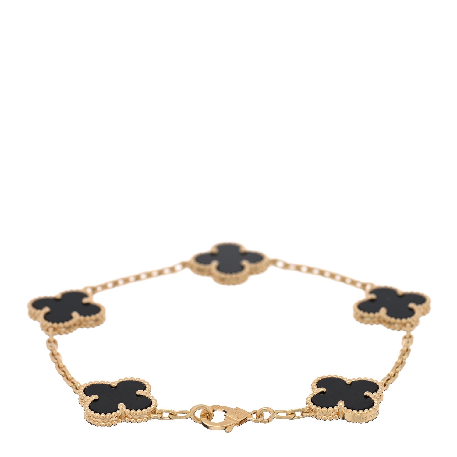 Van Cleef & Arpels 18K Yellow Gold Black Onyx 5 Motifs Vintage Alhambra Bracelet 2 of 4