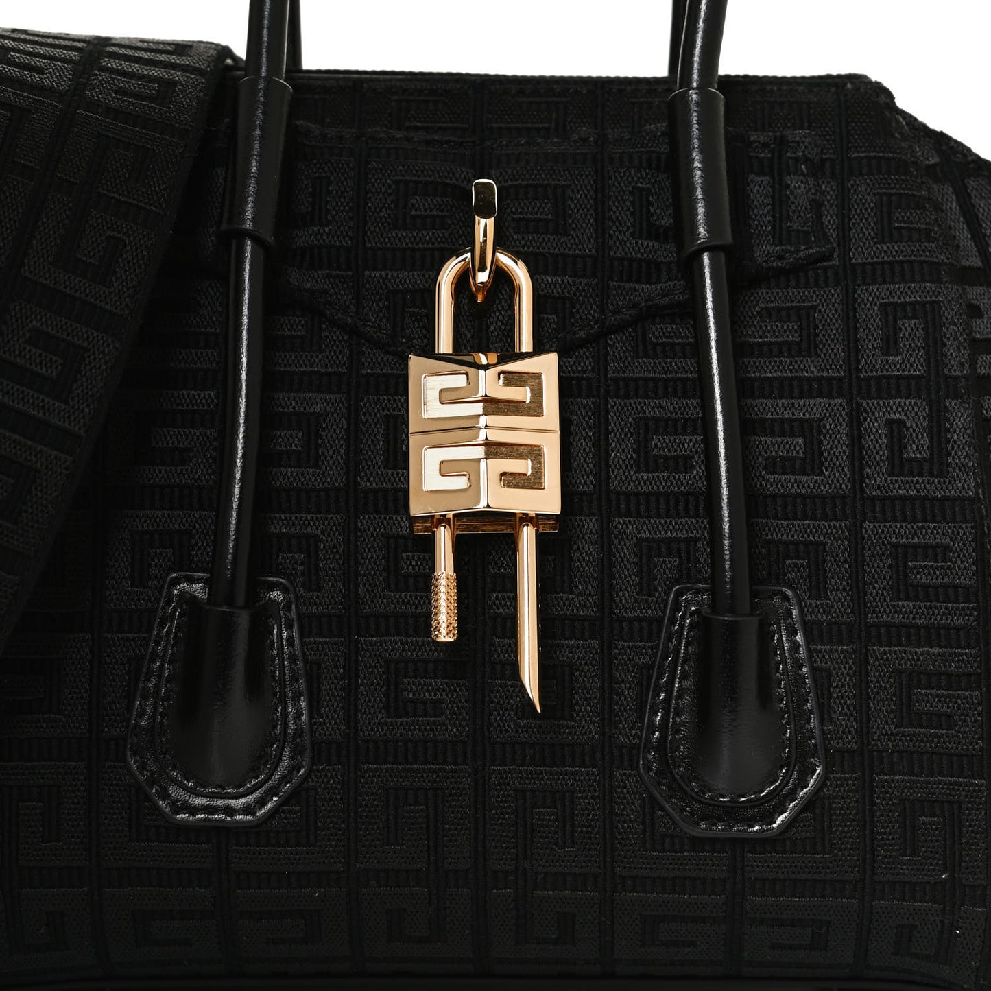 Embroidered Canvas Mini Lock Antigona Shoulder Bag Black