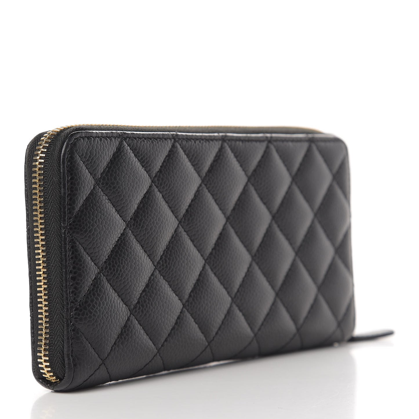 Caviar Quilted Large Gusset Zip Around Wallet Black