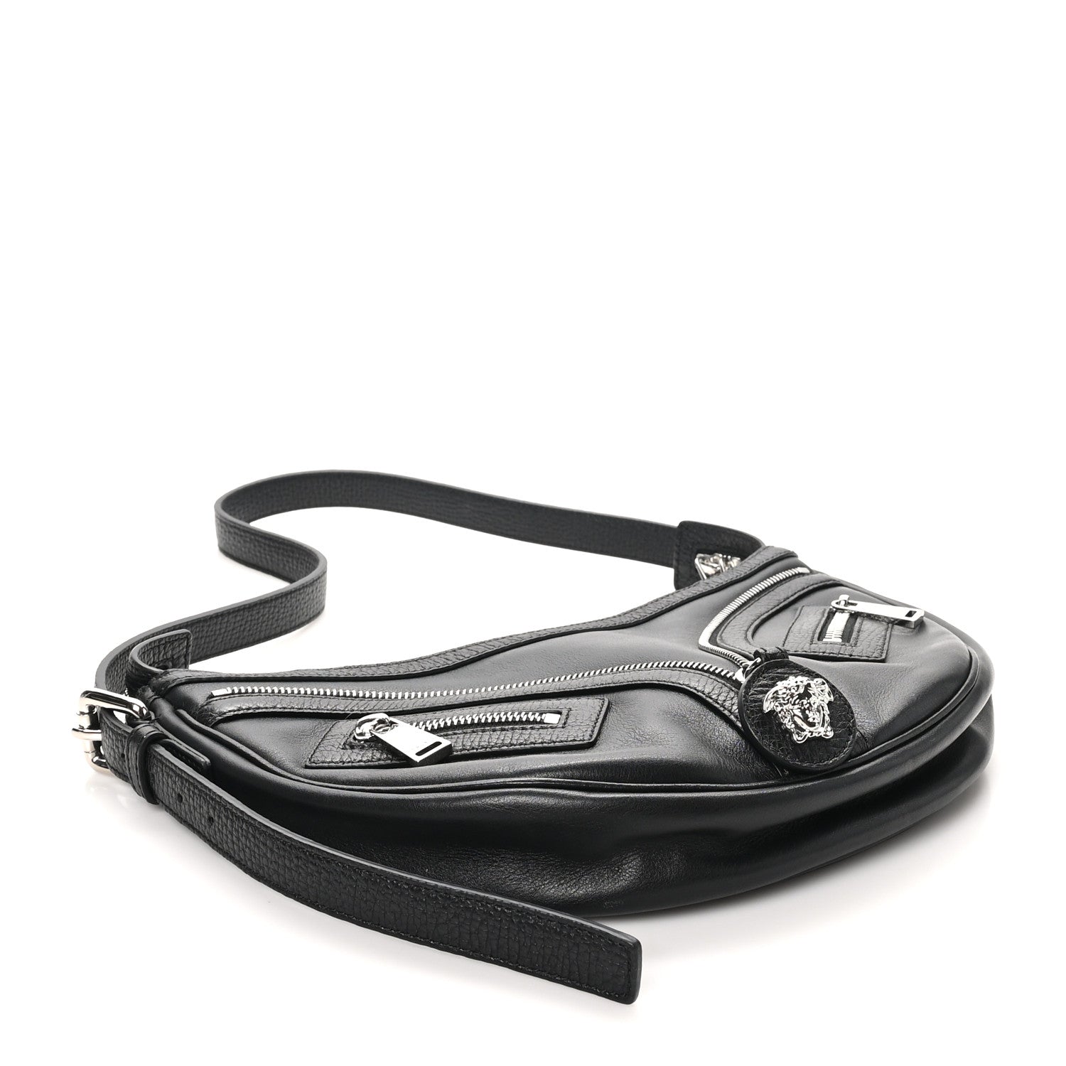 Versace Calfskin Small Repeat Zip Hobo Black 4 of 9