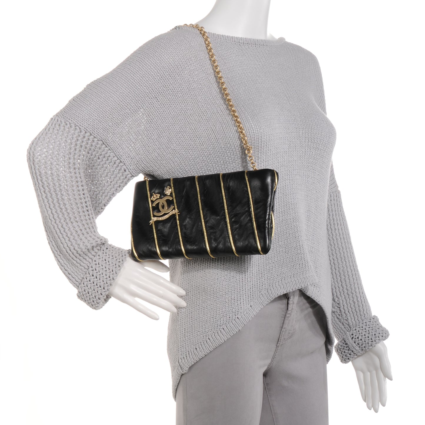 Glazed Calfskin Paris Londres Clutch Black