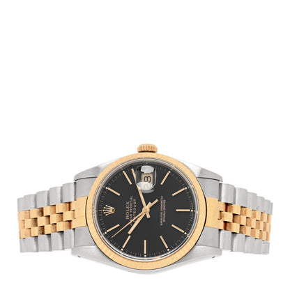 Rolex Stainless Steel 18K Yellow Gold 36mm Oyster Perpetual Datejust Watch Black 16233 2 of 5
