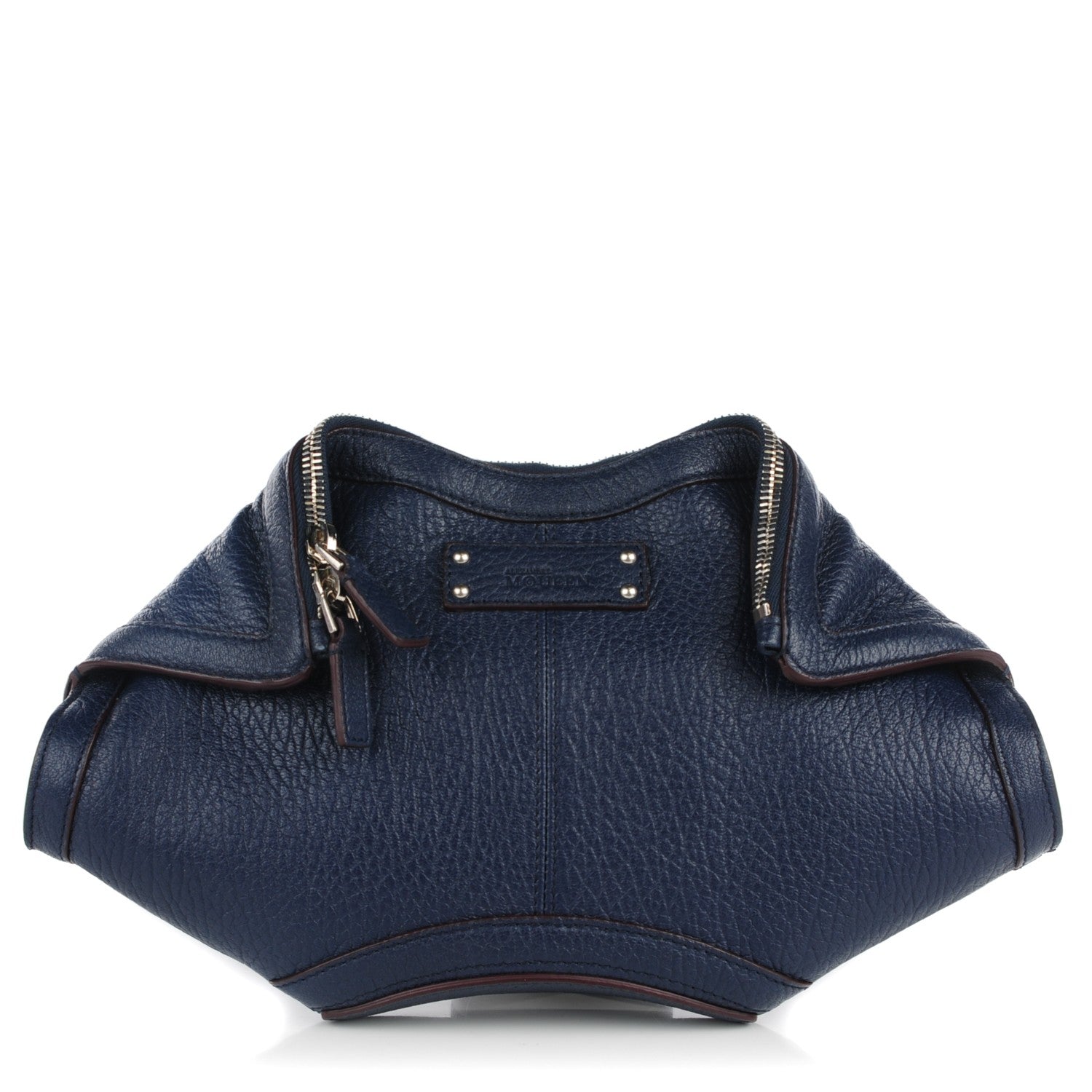 Alexander McQueen Pebbled Leather Small De Manta Clutch Navy 1 of 7