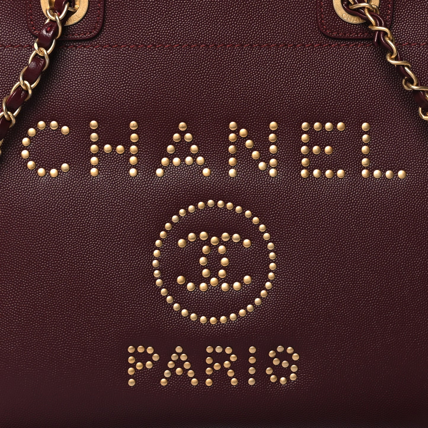 Caviar Small Studded Deauville Tote Burgundy
