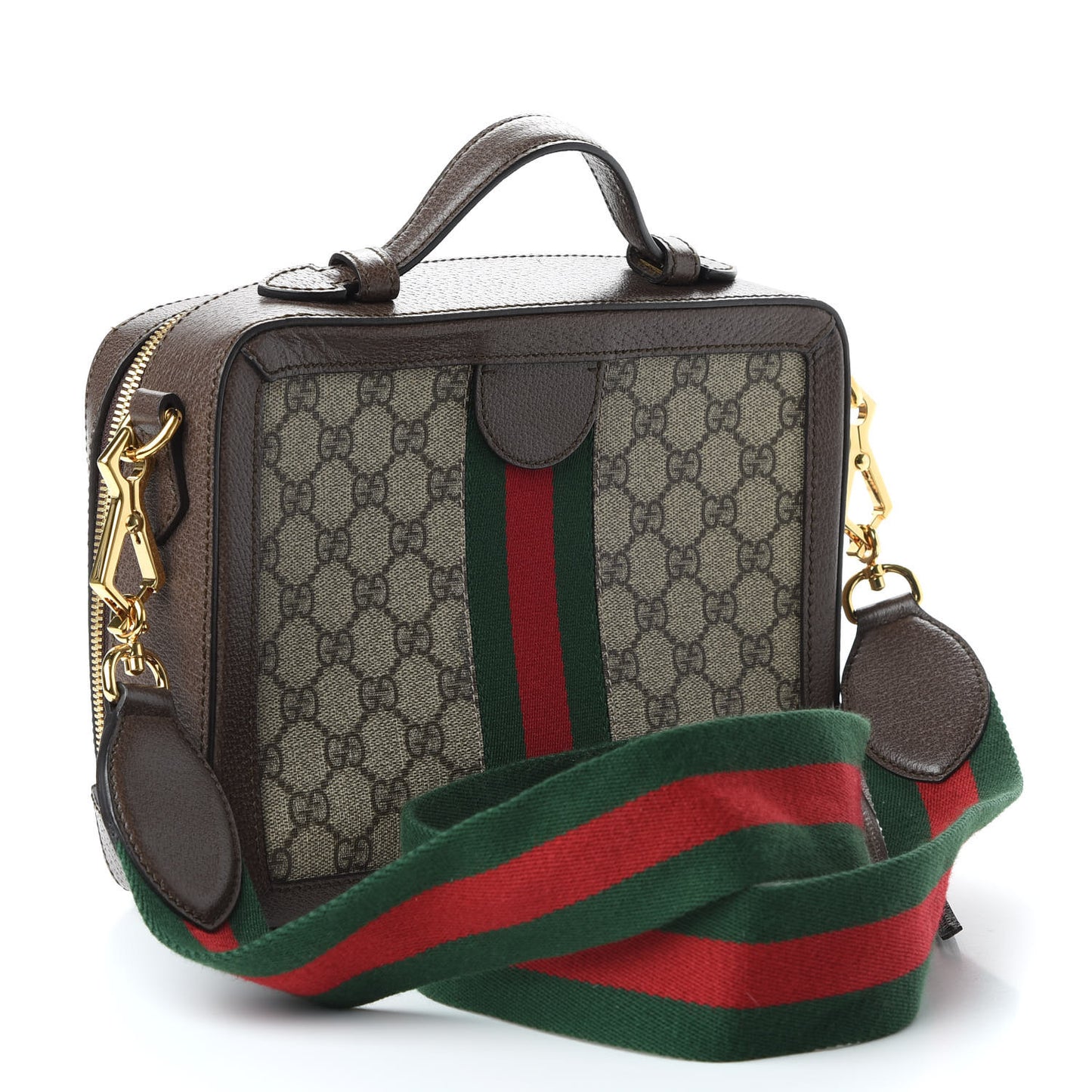 GG Supreme Monogram Web Small Ophidia Top Handle Shoulder Bag Brown