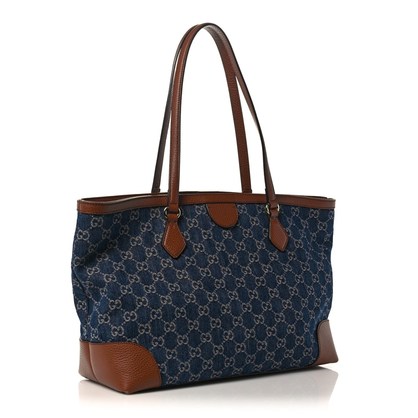 New Denim GG Monogram Medium Ophidia Shopping Tote Blue Tea Cuir