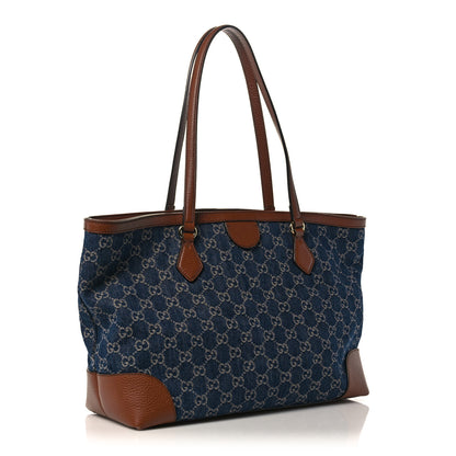 Gucci New Denim GG Monogram Medium Ophidia Shopping Tote Blue Tea Cuir 3 of 15