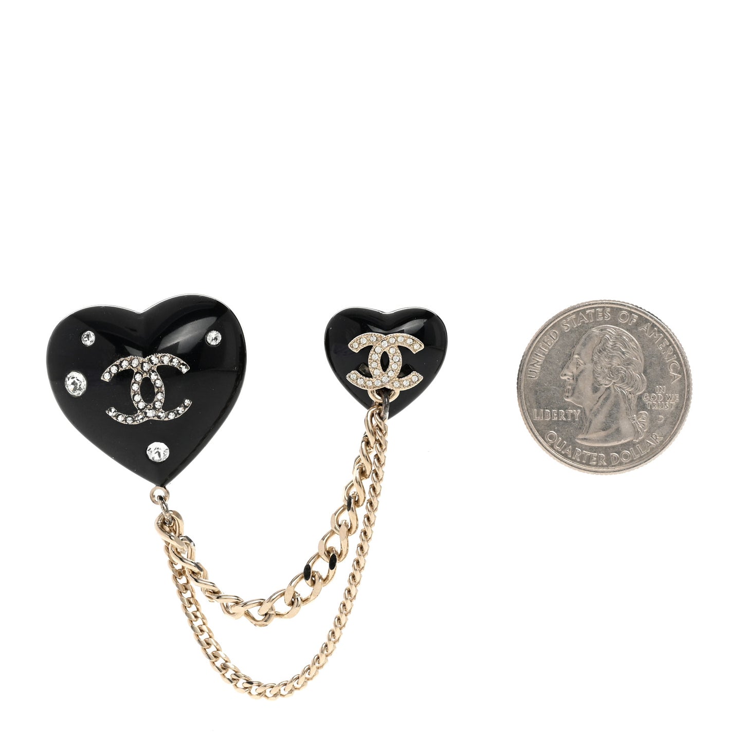 Resin Crystal CC Heart Multi Strand Chain Brooch Black Gold