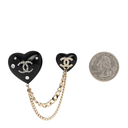 Chanel Resin Crystal CC Heart Multi Strand Chain Brooch Black Gold 2 of 4