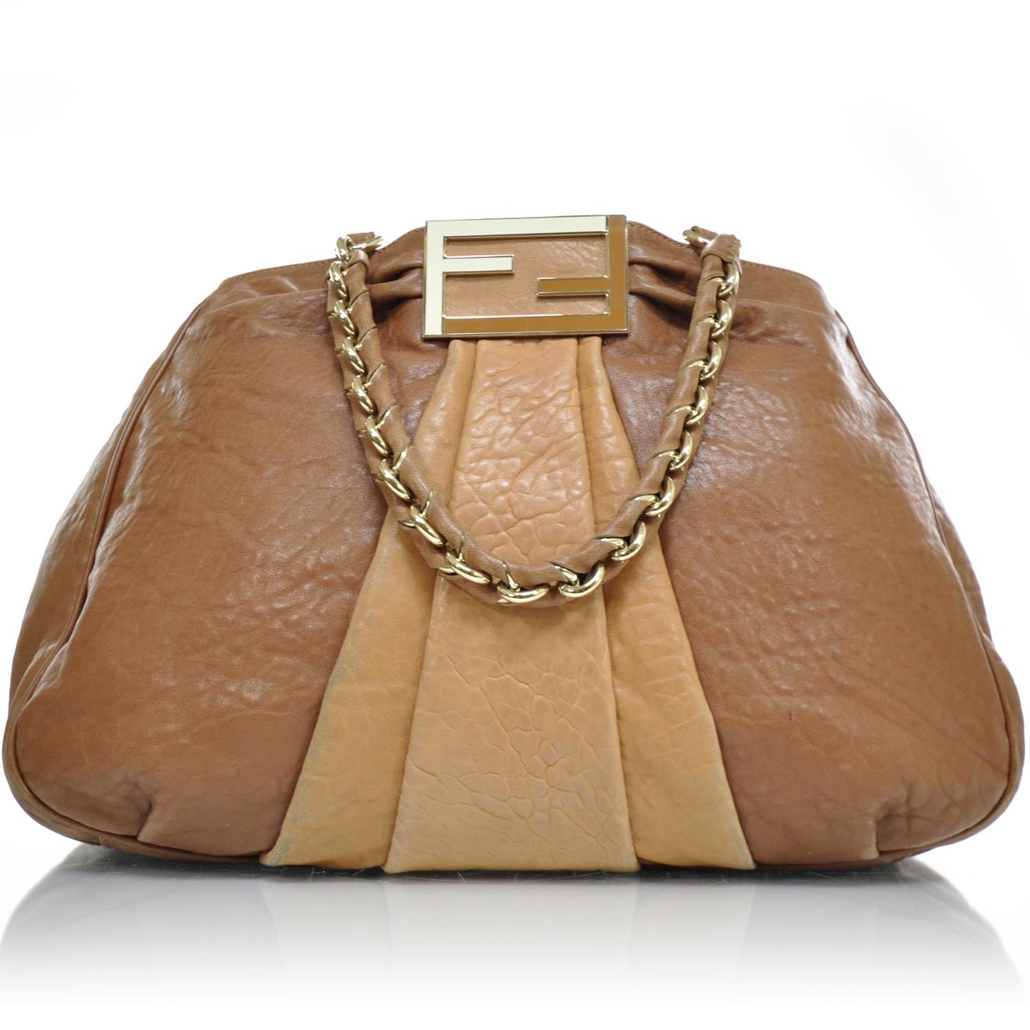 Crinkled Lambskin Colorblock Mia Tote Camel Osso Naturale
