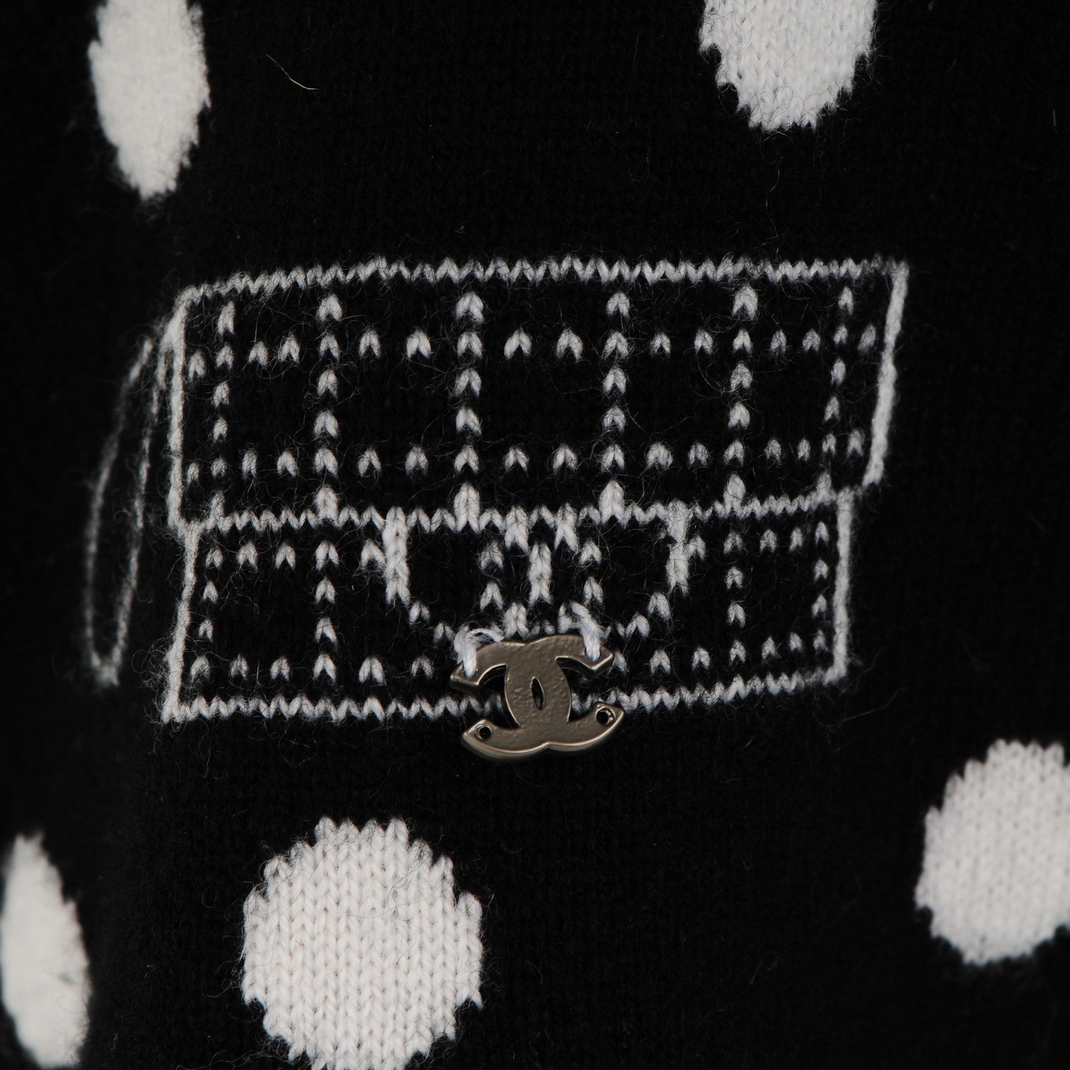 Chanel Cashmere Crystal CC Fringe Scarf Black White 5 of 5