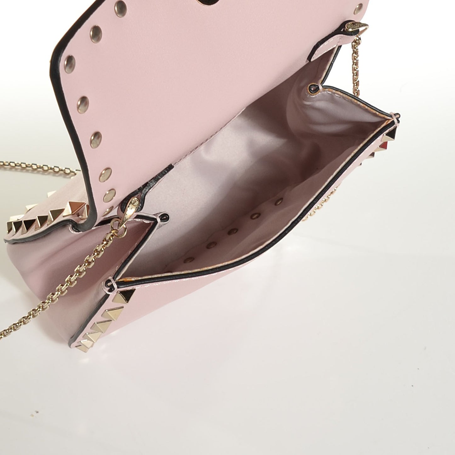 Calfskin Rockstud Crossbody Saddle Bag Water Rose
