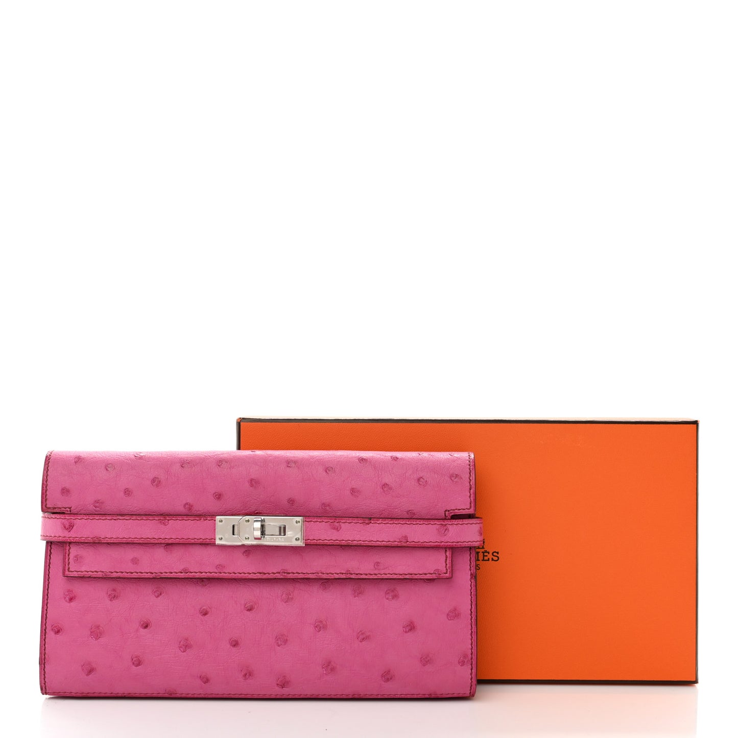 Ostrich Kelly Longue Wallet Fuchsia