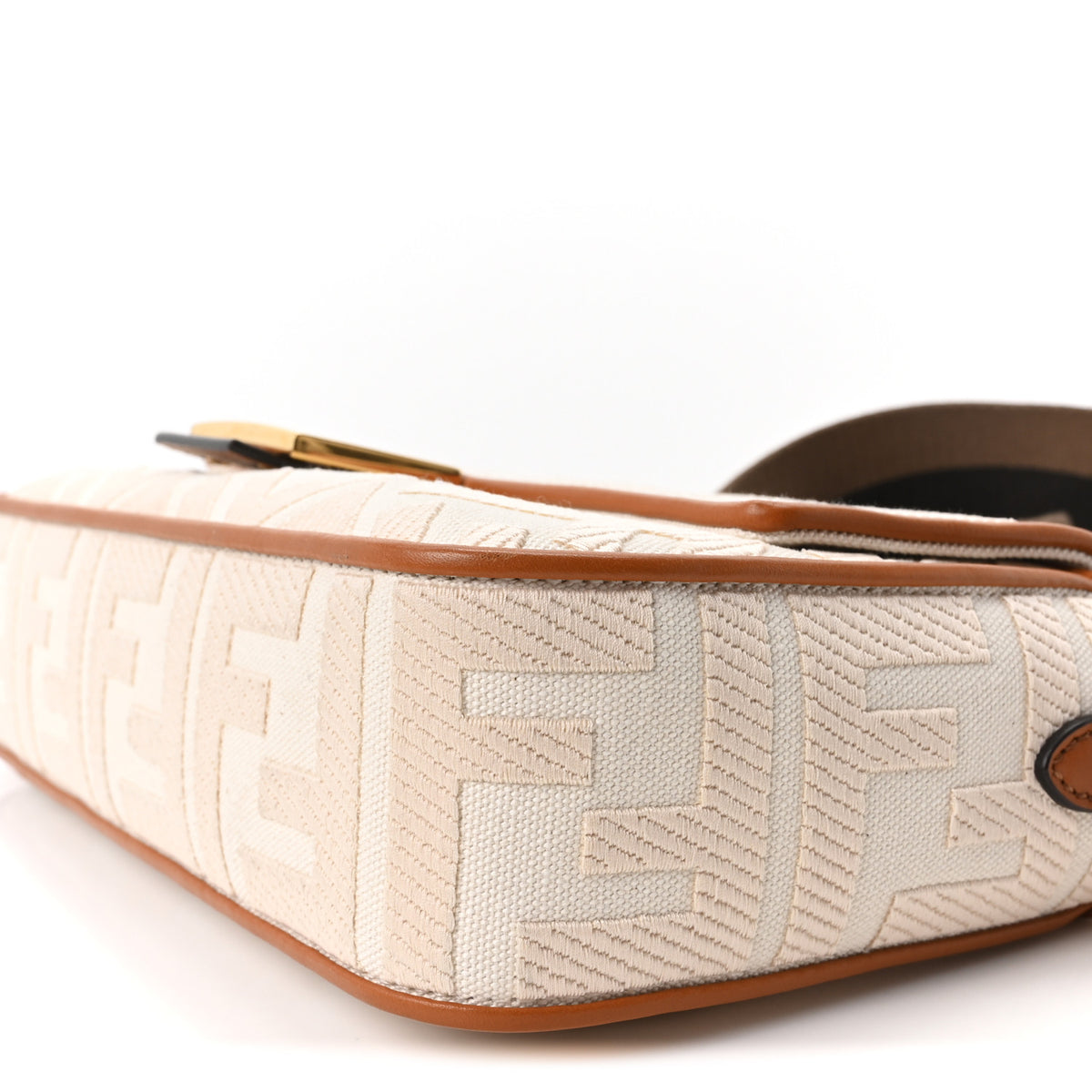Canvas Vitello King Bi-Color Strap FF Embroidered Baguette Grezzo Brandy Cuoio