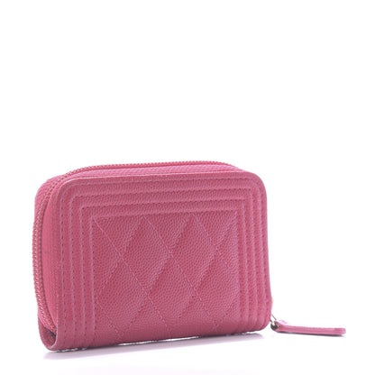 Chanel Caviar Quilted Boy Zip Around Coin Purse Wallet Dark Pink 3 of 11