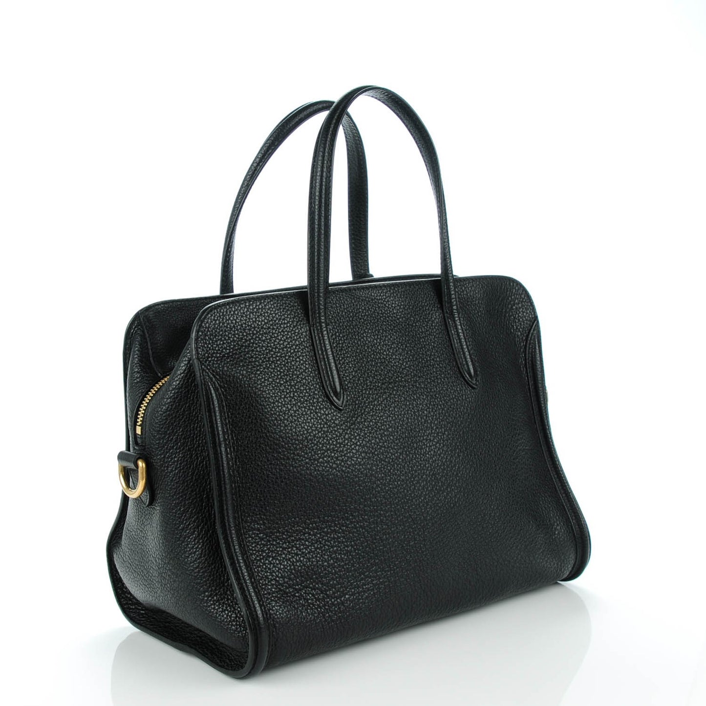 Pebbled Calfskin Small Skull Padlock Zip Around Tote Black