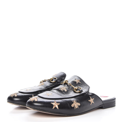 Gucci Goatskin Bee Star Embroidered Womens Princetown Slippers 36.5 Black 3 of 15