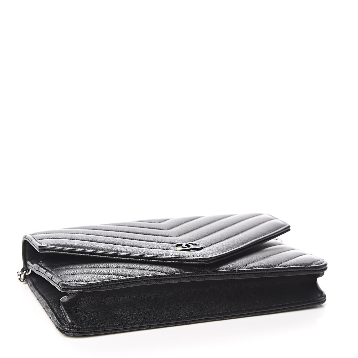Chanel Sheepskin Chevron Wallet On Chain WOC Black 4 of 11