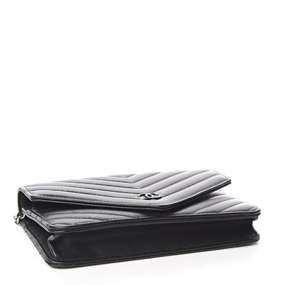 Chanel Sheepskin Chevron Wallet On Chain WOC Black 4 of 11