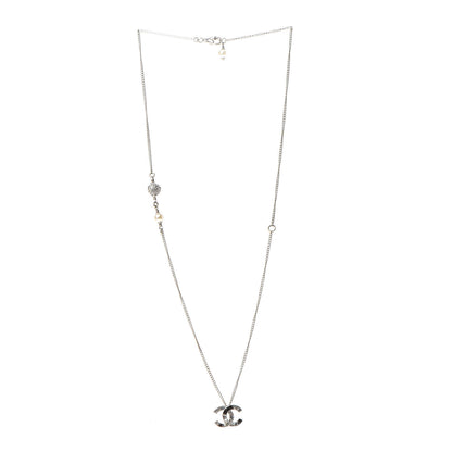 Chanel Baguette Crystal Pearl CC Necklace Silver Black 4 of 7