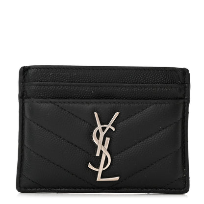 Saint Laurent Grain De Poudre Matelasse Chevron Monogram Credit Card Case Black 1 of 12