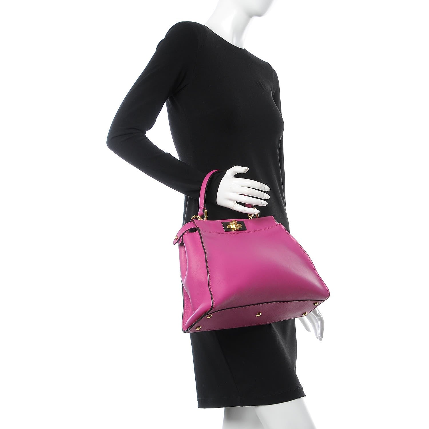 Fendi Vitello Seta Medium Peekaboo Iconic Satchel Magenta 3 of 7