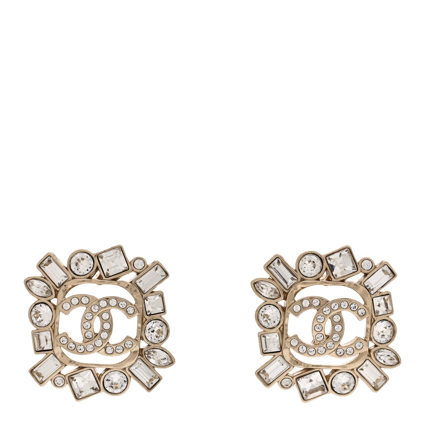 Metal Crystal Baguette High Society CC Earrings Gold