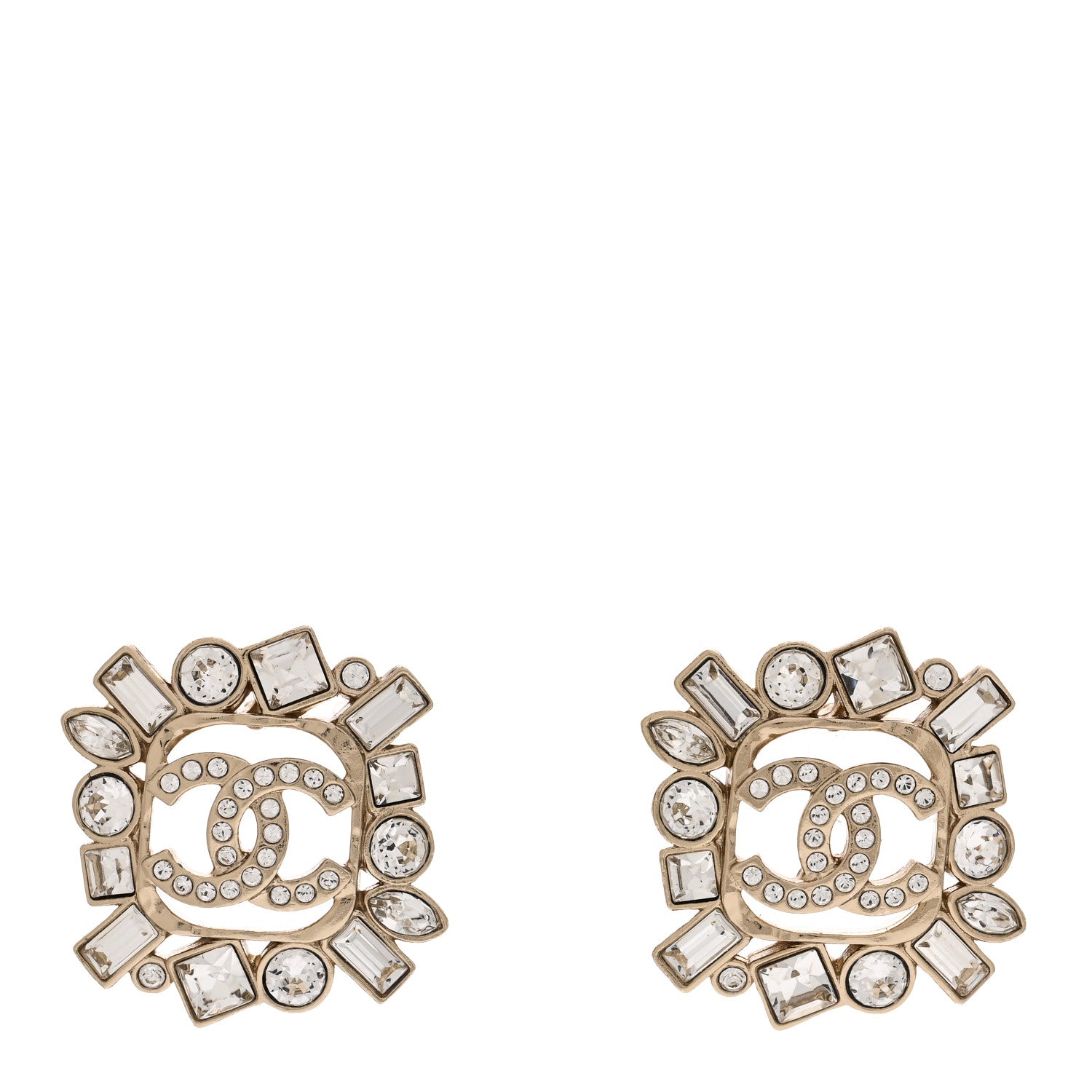 Chanel Metal Crystal Baguette High Society CC Earrings Gold 1 of 5