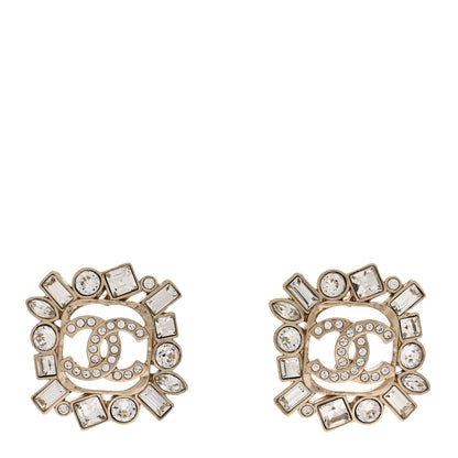 Chanel Metal Crystal Baguette High Society CC Earrings Gold 1 of 5