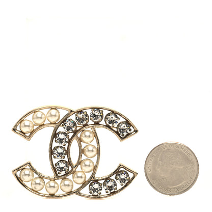 Chanel Pearl Crystal CC Brooch Gold Pearly White 2 of 5