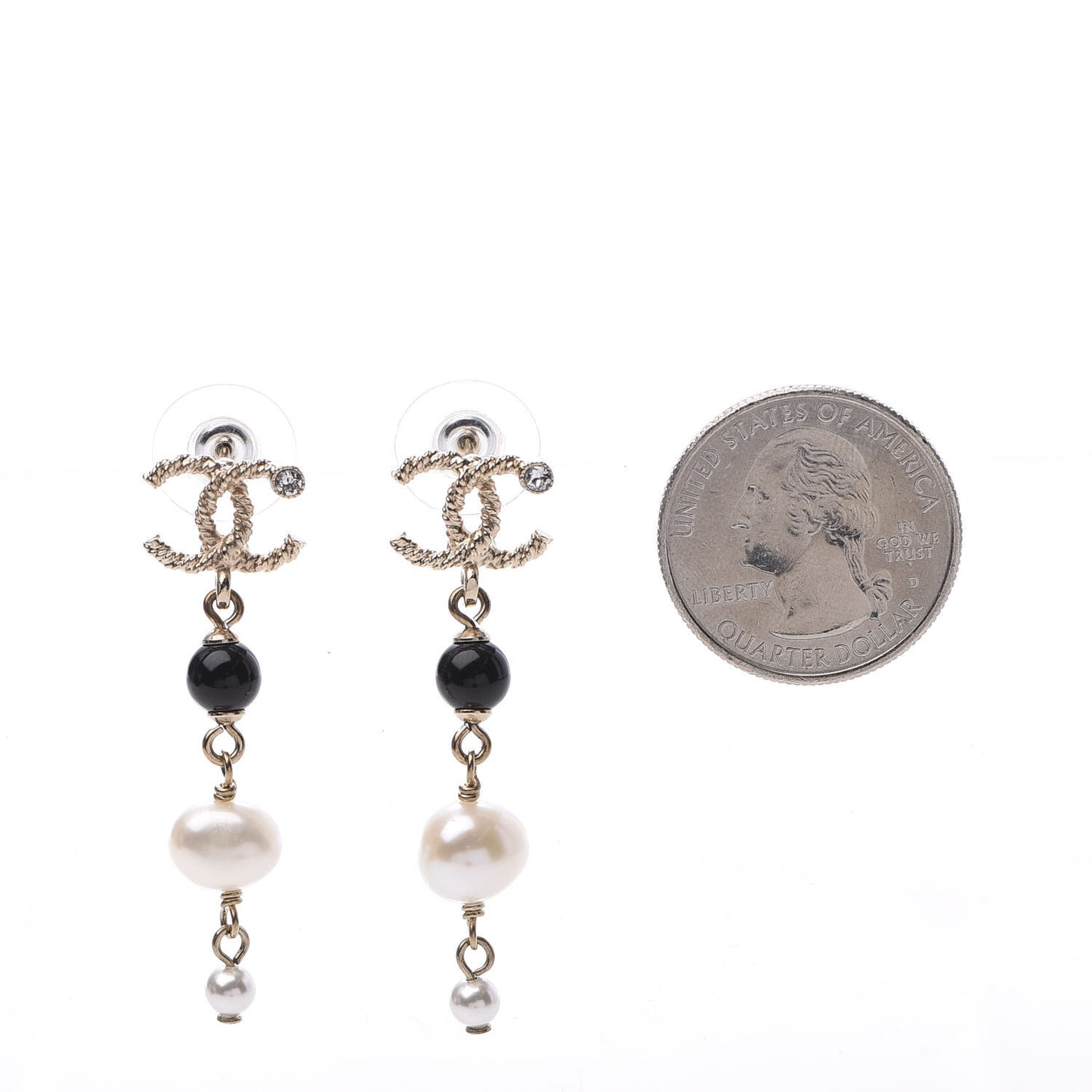Pearl Bead Crystal CC Byzantine Drop Earrings Black Gold
